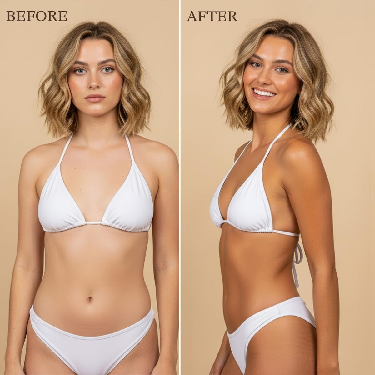 Beauty by Earth bottle pouring tanning lotion, highlights easy controlled application