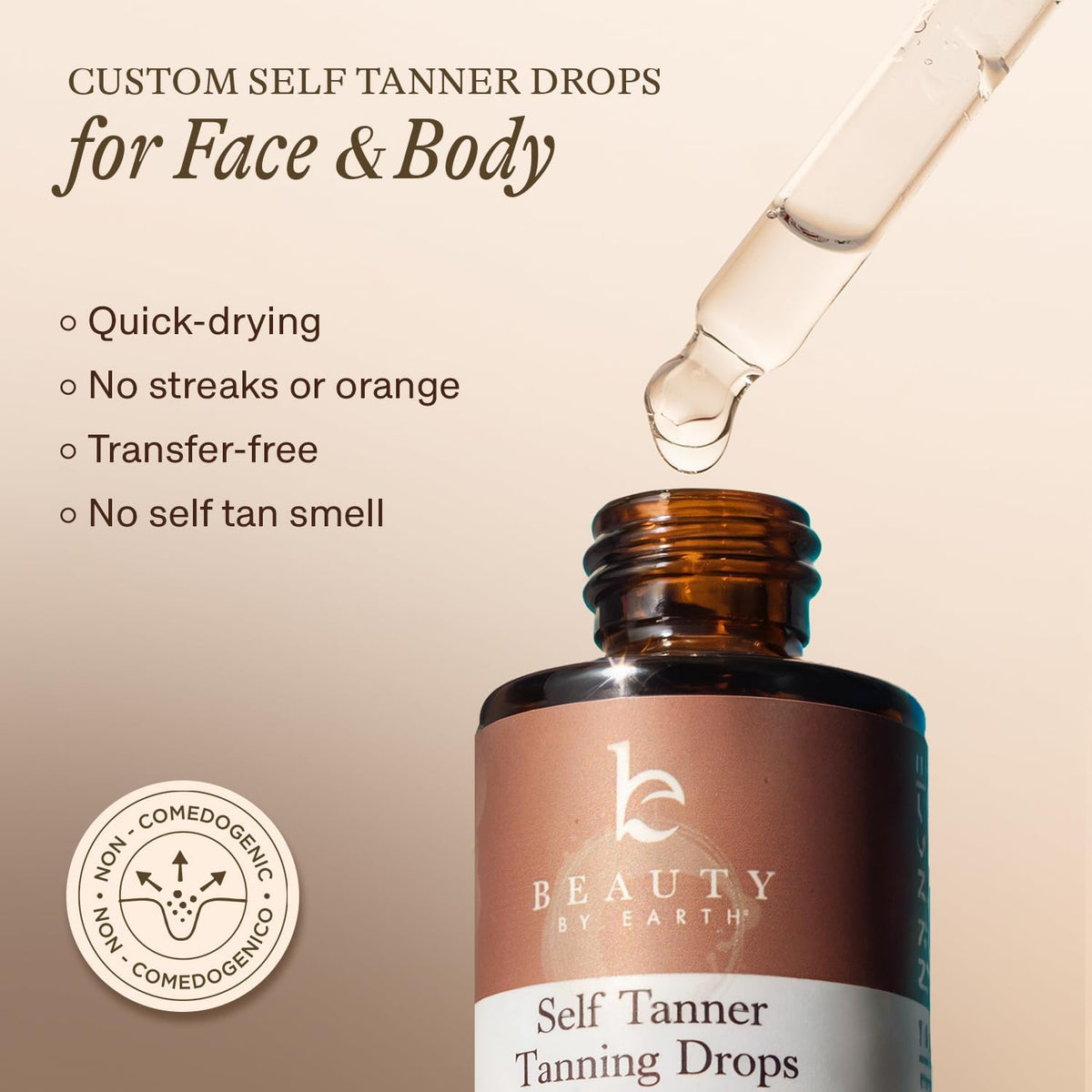 Beauty by Earth creamy texture pouring from dropper, hydrates skin