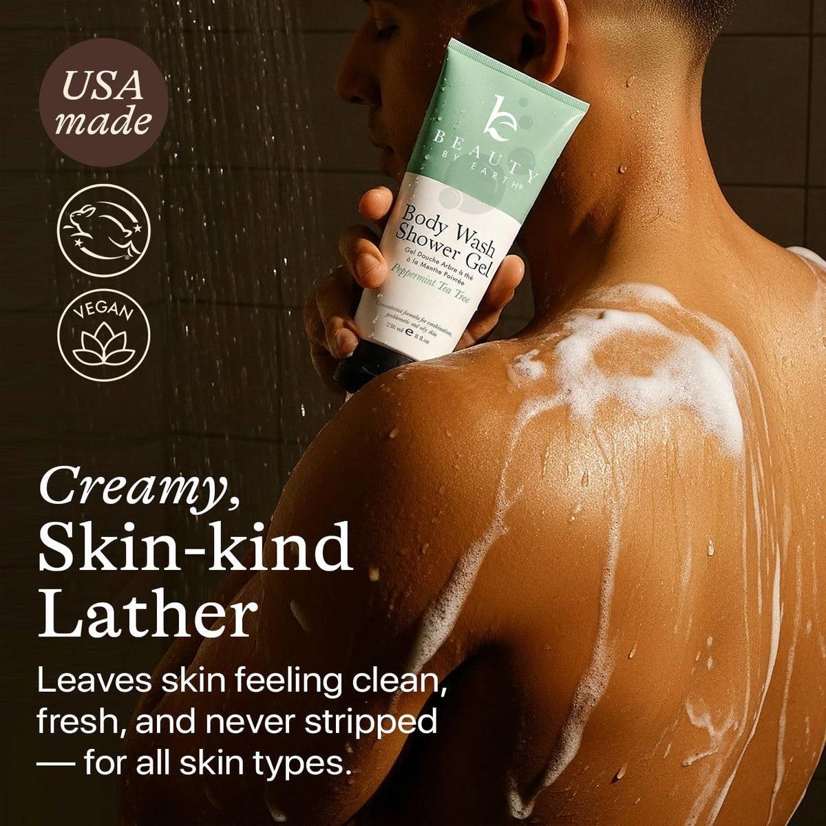 Beauty by Earth pump dispensing gel into hand demonstrating concentrated use and economy benefit