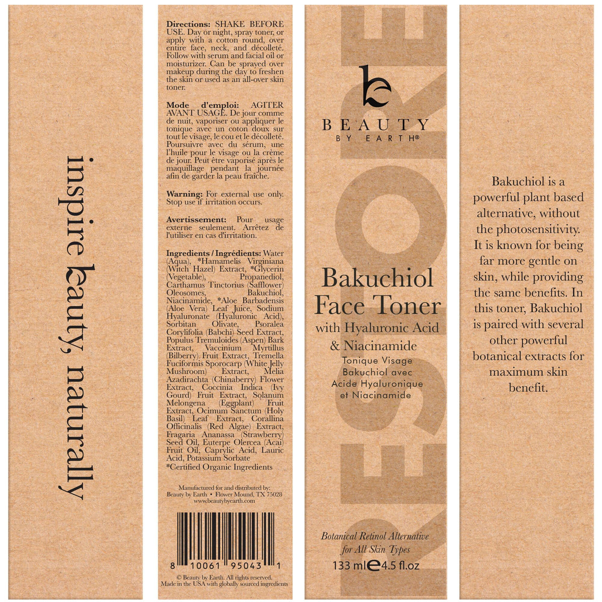 Beauty by Earth bottle with made-in-usa mark emphasizing domestic quality and trust