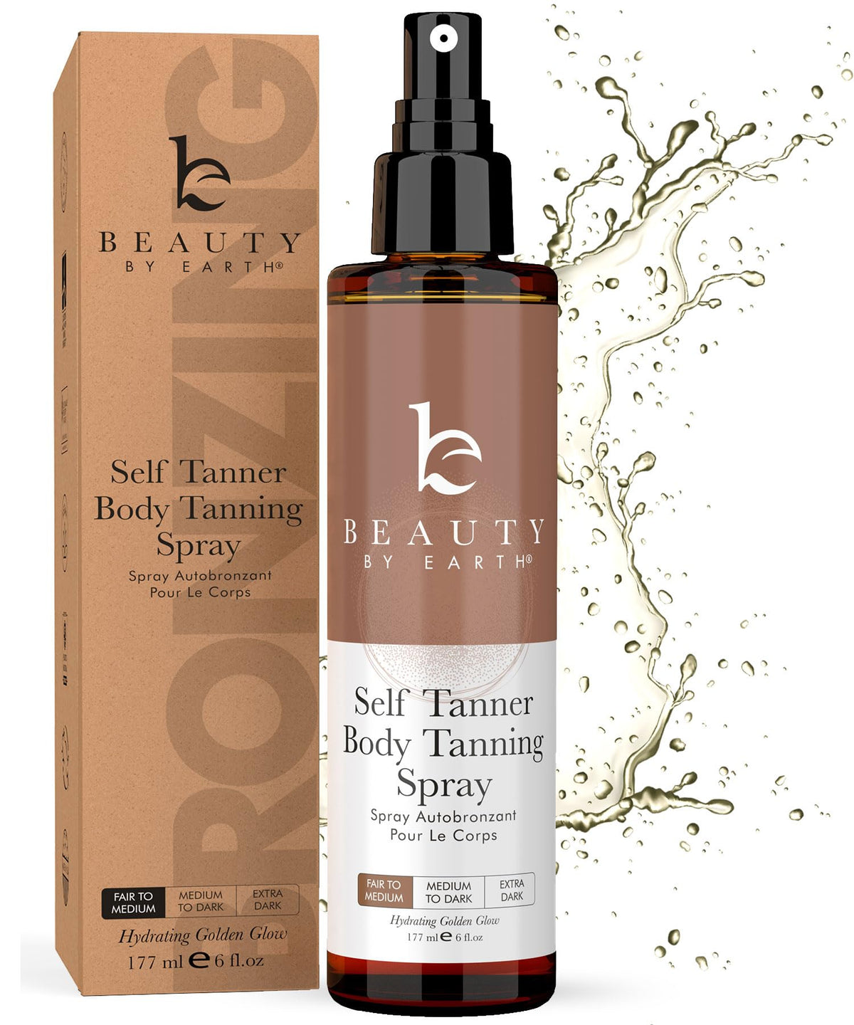 Beauty by Earth front packaging showing clean, vegan sunless tan benefit