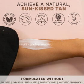 Beauty by Earth lotion texture on pump emphasizing lightweight, non-sticky hydration