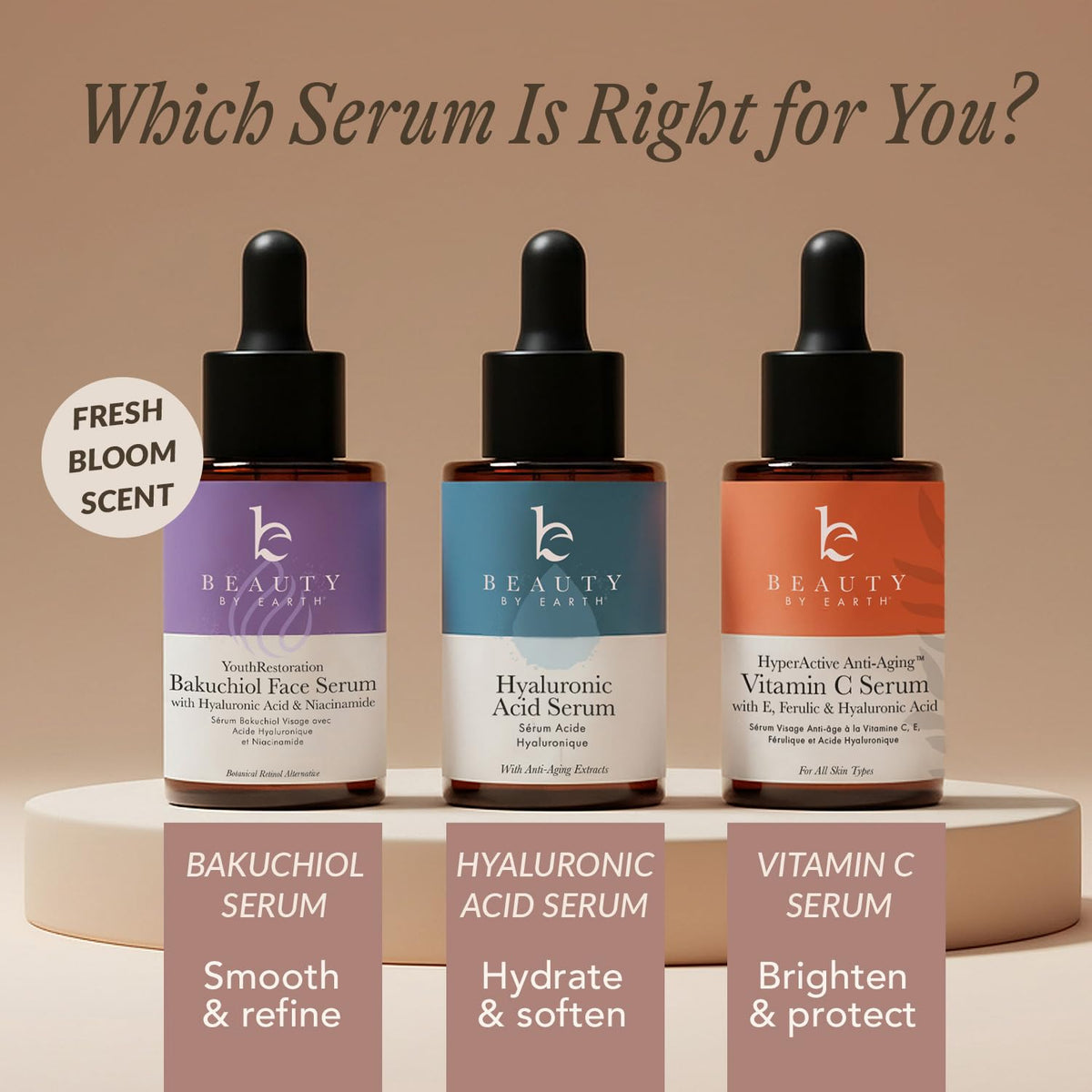 Beauty by Earth serum on bathroom counter in lifestyle setting showing everyday routine benefit