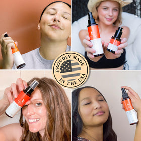 Beauty by Earth bottle in hand to show size and travel-friendly benefit