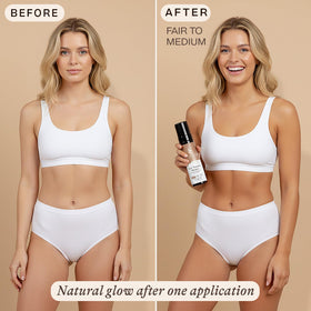 Beauty by Earth mitt with pumped tanning mousse ready to apply