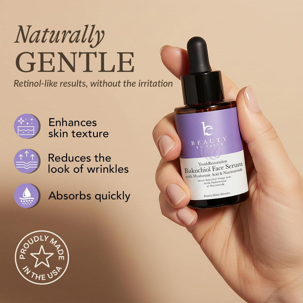 Beauty by Earth close-up of serum texture showing lightweight, silky absorption benefit
