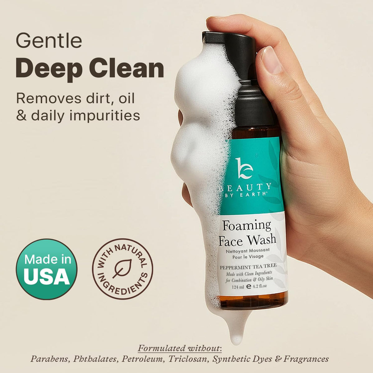 Beauty by Earth close-up foam texture demonstrating gentle lather