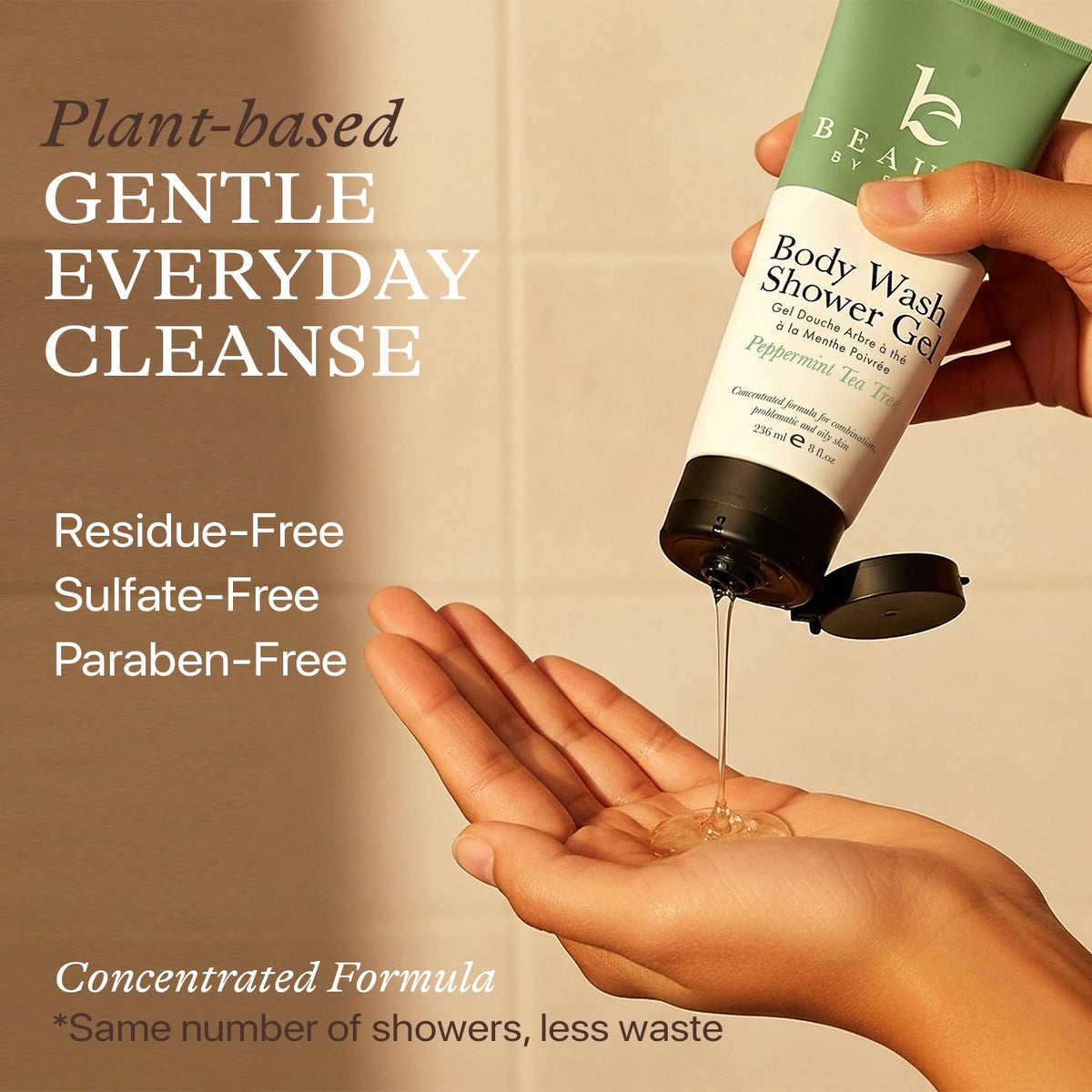 Beauty by Earth gel texture close-up showing moisturizing consistency and gentle cleanse benefit