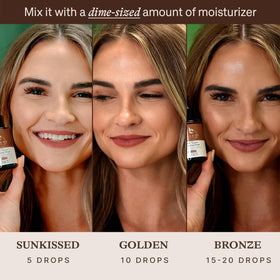 Beauty by Earth tan drops blended on hand texture showing smooth finish