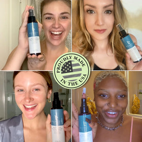 Beauty by Earth bottle held in hand to show real size and travel friendliness