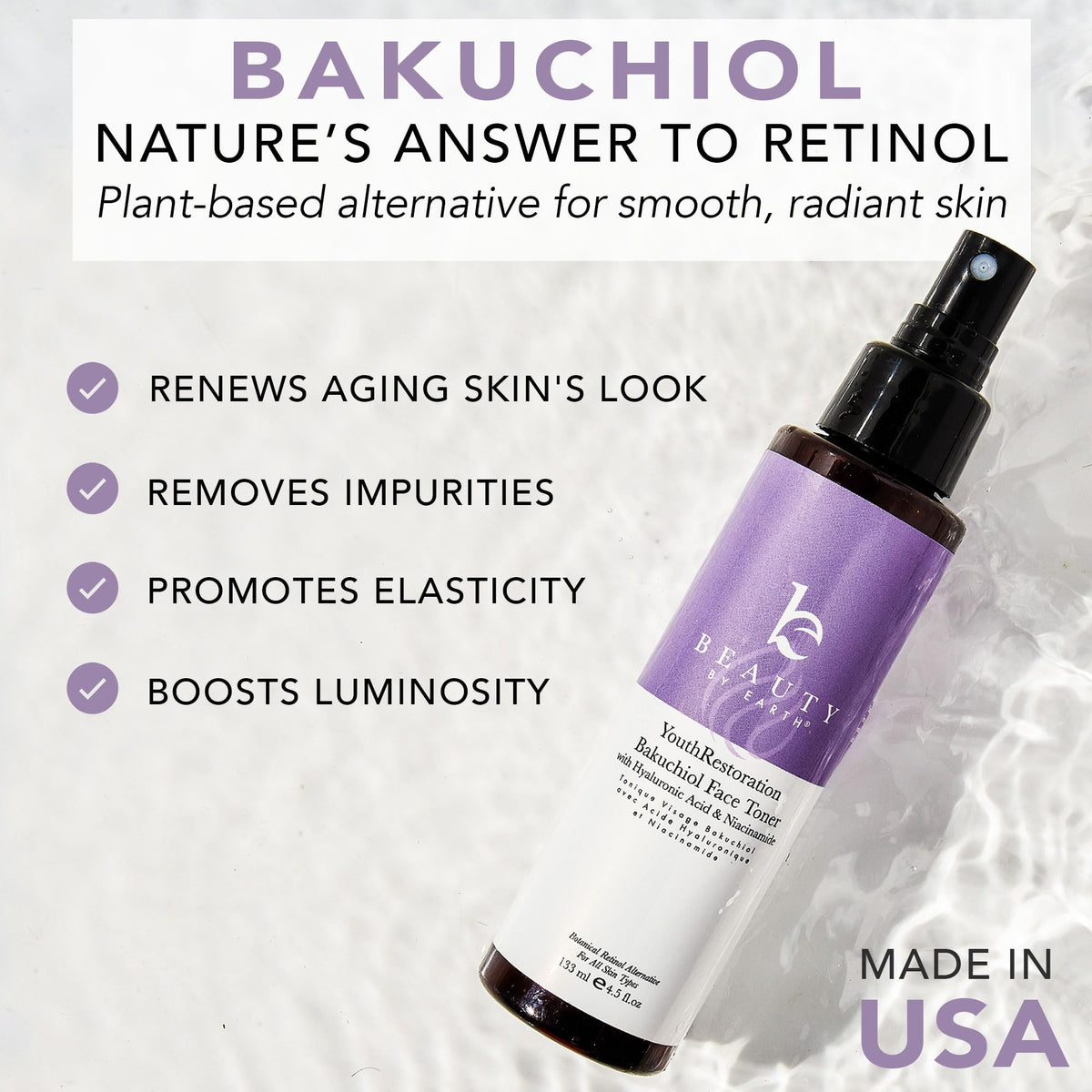 Beauty by Earth toner droplet on skin demonstrating lightweight hydrating texture