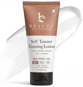 Beauty by Earth front packaging travel size, portable tanning solution