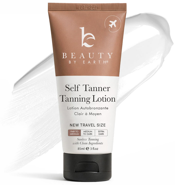 Beauty by Earth front packaging travel size, portable tanning solution