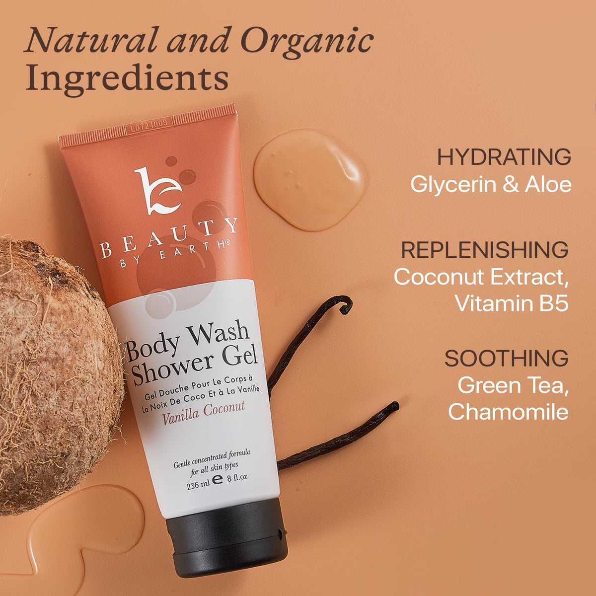 Beauty by Earth back label close-up highlighting ingredients and USA-made assurance