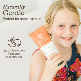 Beauty by Earth bottle held in hand for scale showing travel-friendly concentrated size benefit