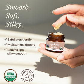 Beauty by Earth being applied to lips demonstrating soft exfoliation and immediate smoothness benefit