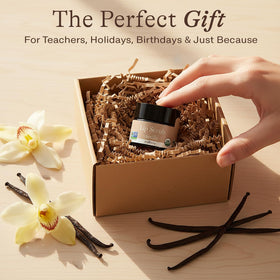 Beauty by Earth lip scrub in gift box presentation, perfect as a thoughtful stocking-stuffer benefit