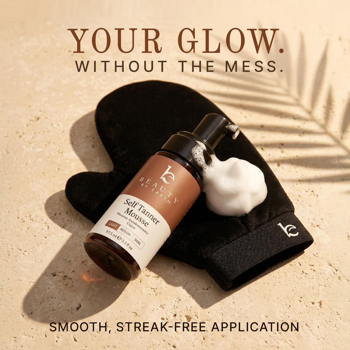 Beauty by Earth velvet mitt close-up for streak-free application