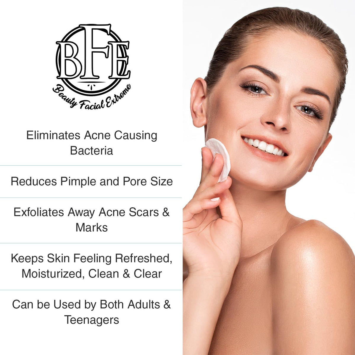 Beauty Facial Extreme pad in hand applying to cheek for quick treatment