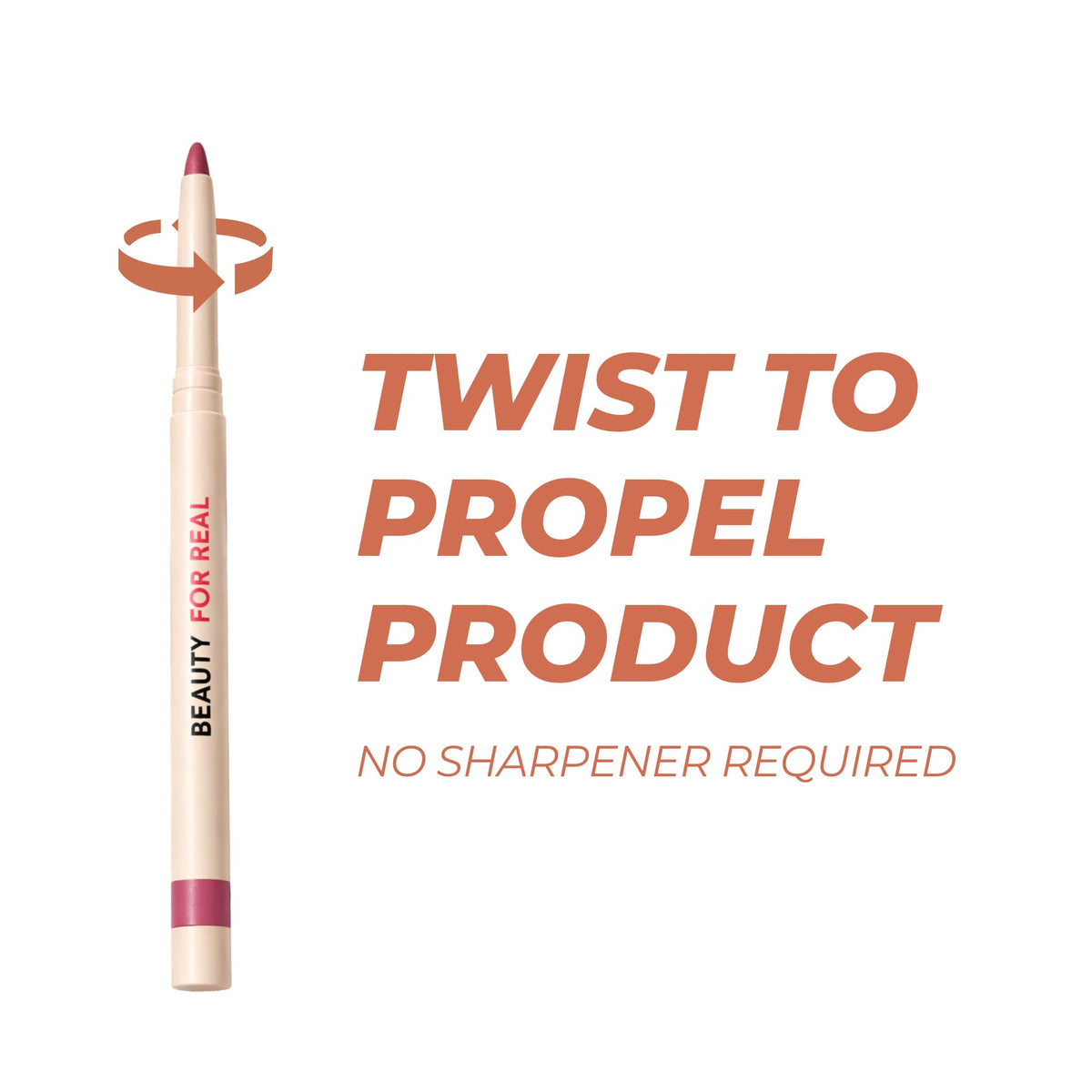 Beauty For Real applied on lips demonstrating defined shape and enhanced color