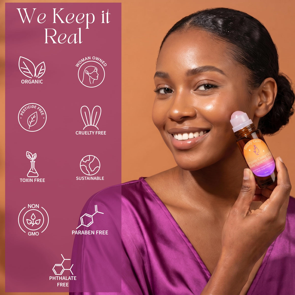 Beauty Glow roller being used on brows and lashes for precise application benefit