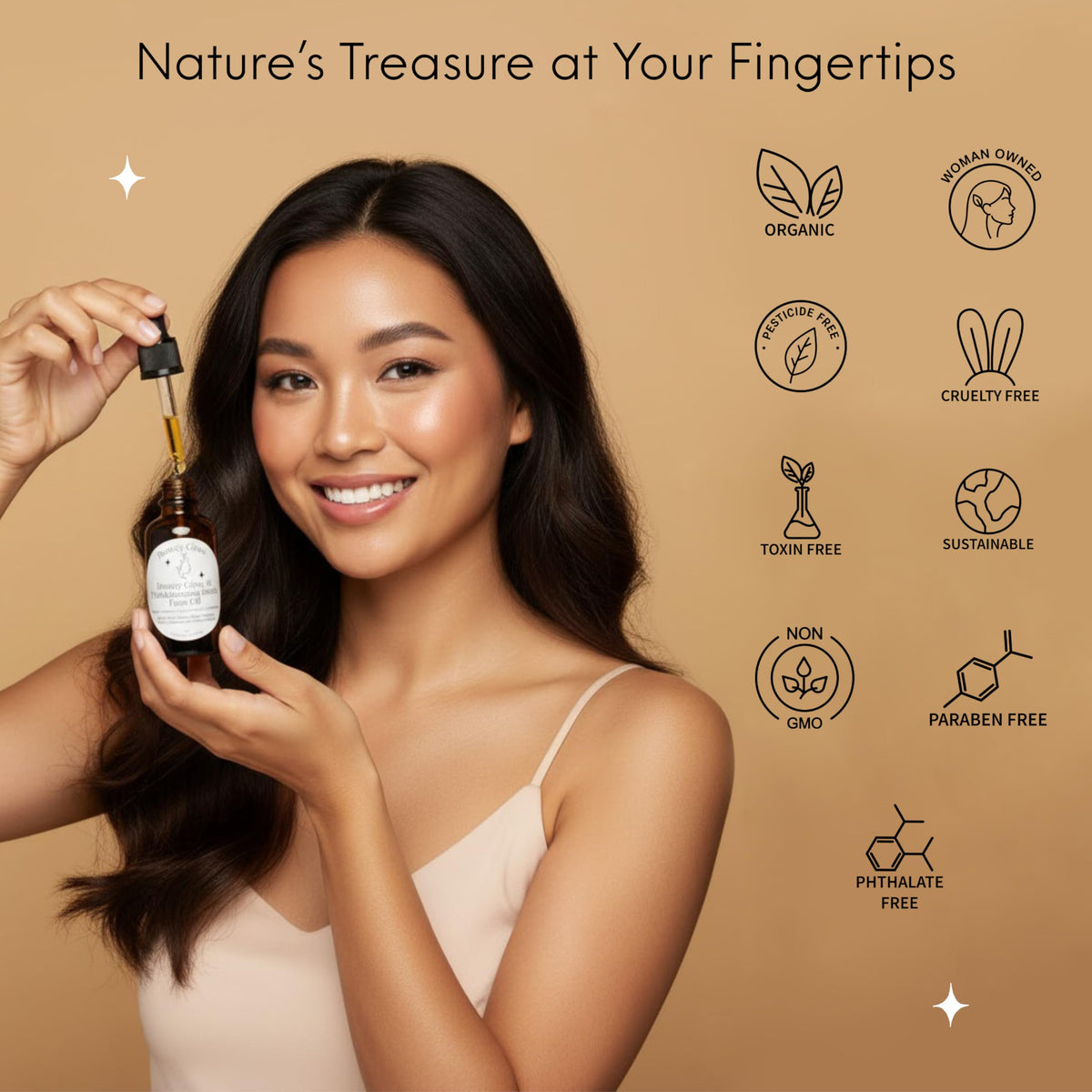 Beauty Glow ingredients flatlay with rosehip and seeds showing organic botanical sources