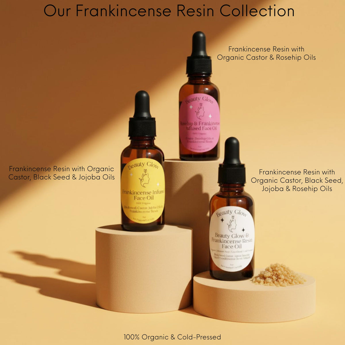 Beauty Glow bottle on bathroom counter showing everyday routine and small batch quality