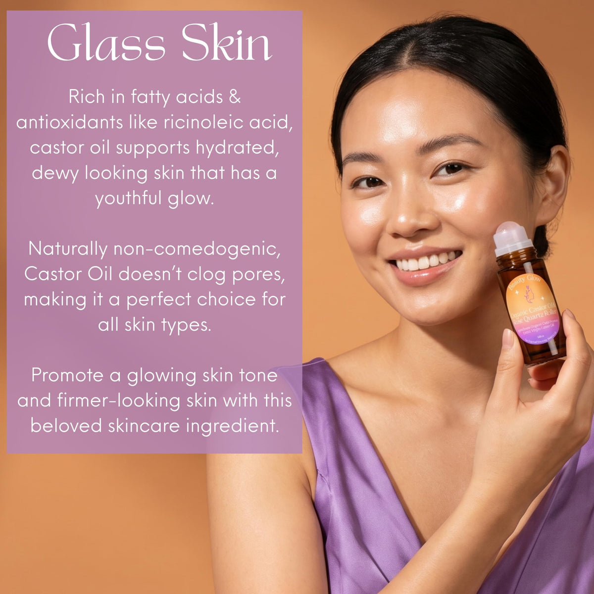 Beauty Glow castor oil drop on skin showing thick texture and nourishment