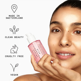 Beauty Pie bottle on bathroom shelf lifestyle scene suggesting everyday routine benefit