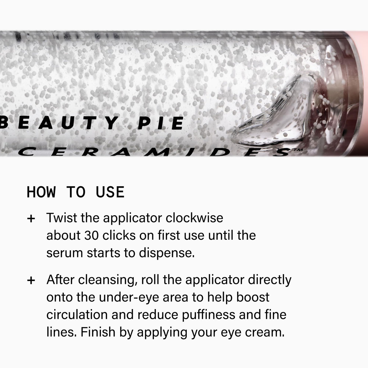 Beauty Pie bottle held in hand to show product size and travel-friendly benefit