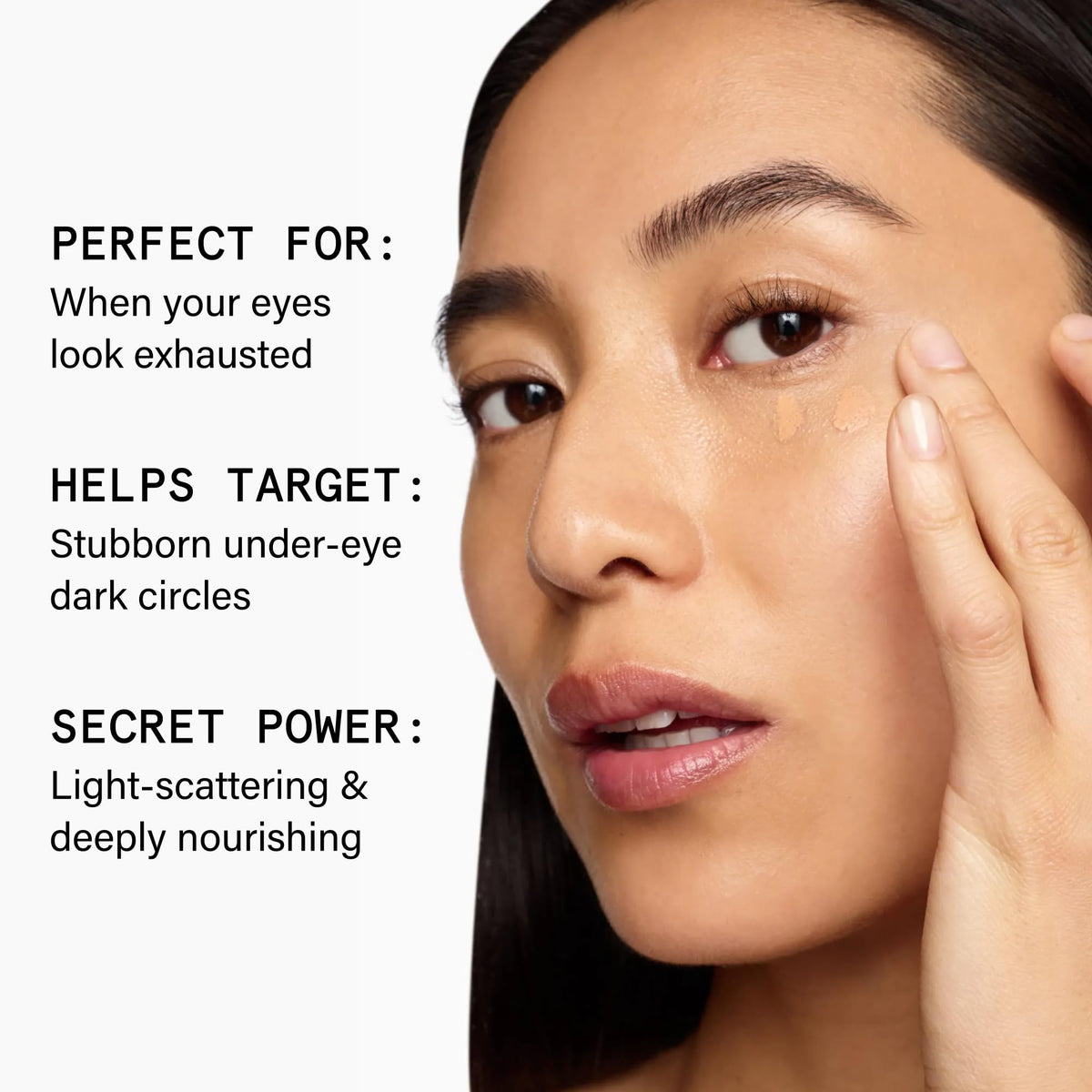 Beauty Pie tube cap detail highlighting applicator for precise, mess-free under-eye placement and control