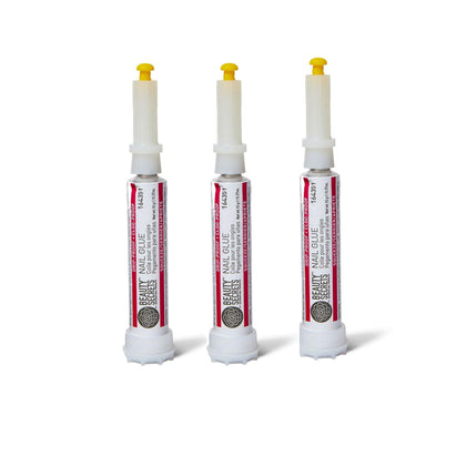 Beauty Secrets front packaging showing three compact glue tubes for reliable bonding