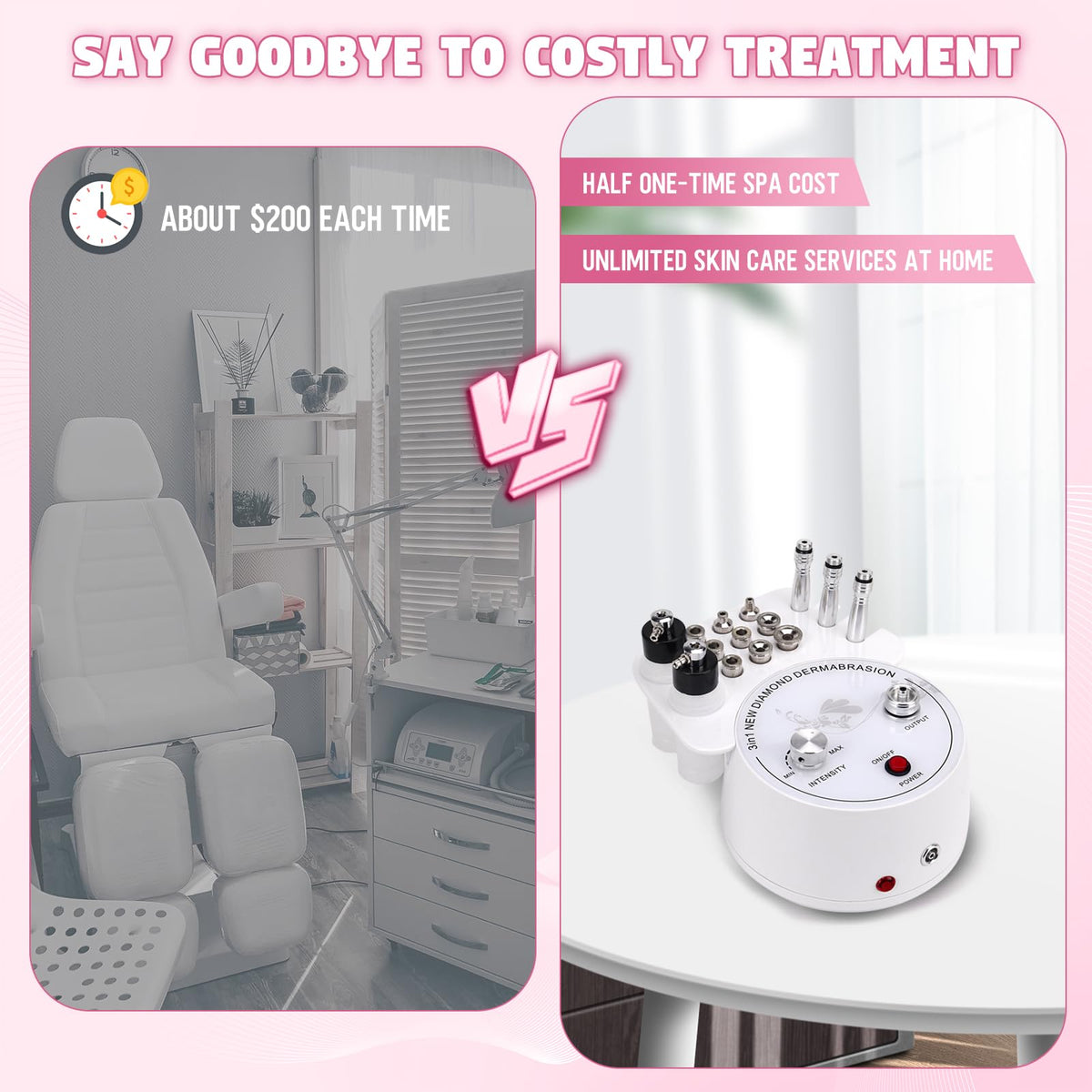 Beauty Star control knobs display showing adjustable suction and spray settings benefit