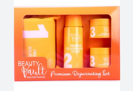 Generic Beauty Vault front packaging showing all four products and easy travel benefit