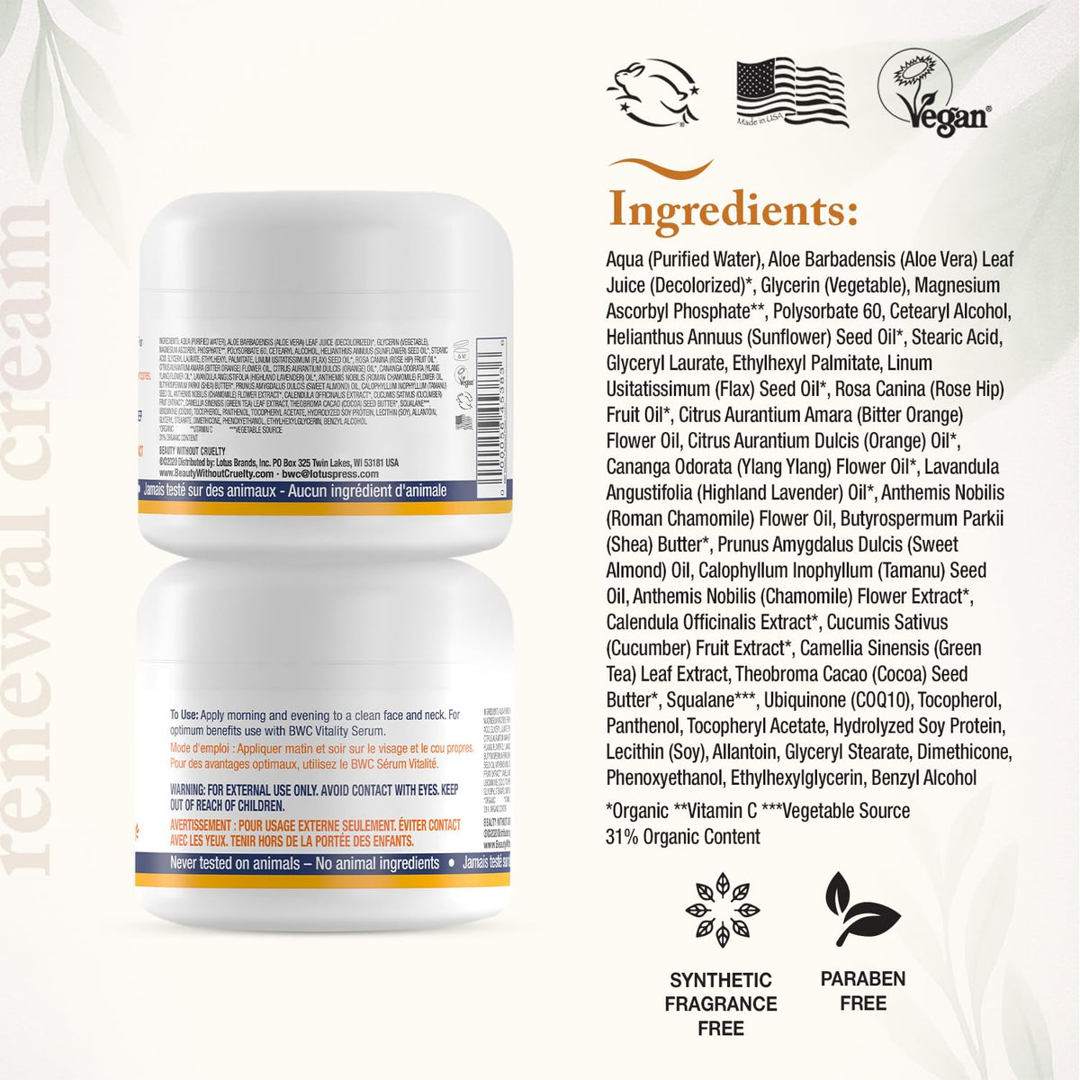 Beauty Without Cruelty jar open showing creamy texture and quick absorption benefit