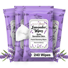 BEAUTYfRIZZ front packaging showing 240 wipes and lavender branding for convenience