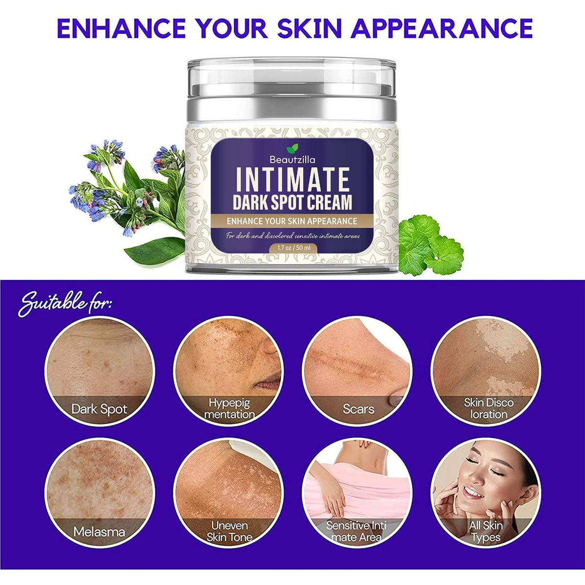 Beautzilla cream texture swipe showing smooth, fast-absorbing formula