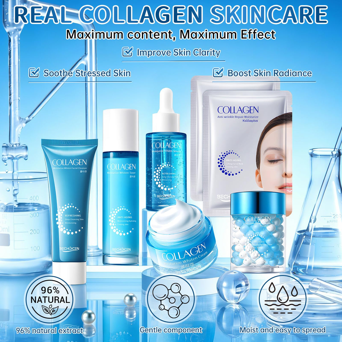 BECHOICEN cleanser foam swatch showing gentle lather benefit: effective cleansing without dryness