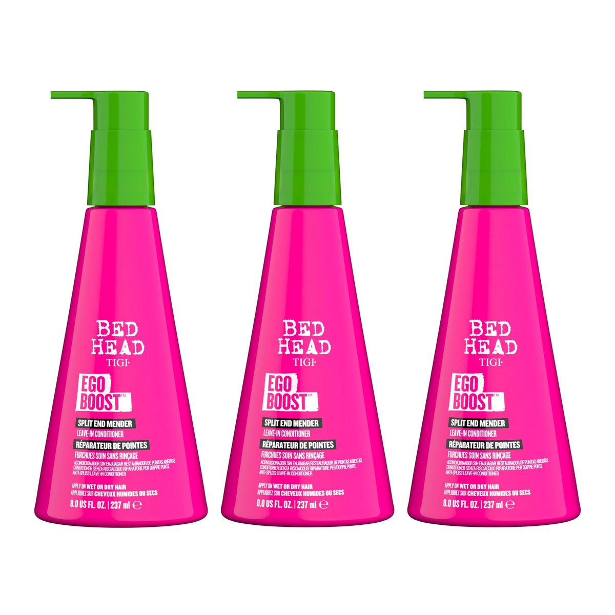 Bed Head Ego Boost front packaging showing label and size benefits