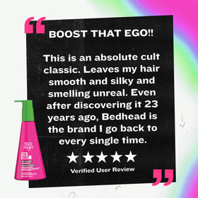 Three-pack of Bed Head Ego Boost in a bathroom lifestyle setting