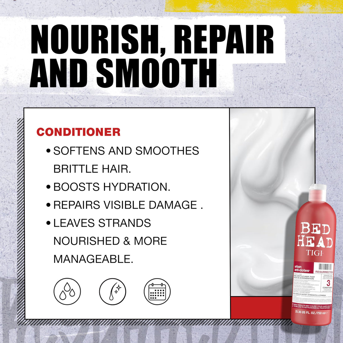 Bed Head conditioner creamy texture demonstrating smoothing action