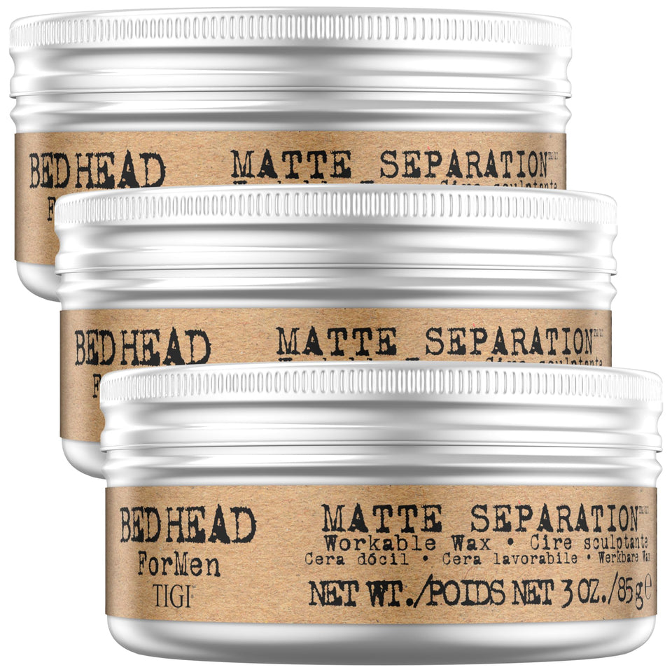 Bed Head TIGI front packaging showing matte separation wax and travel size benefit