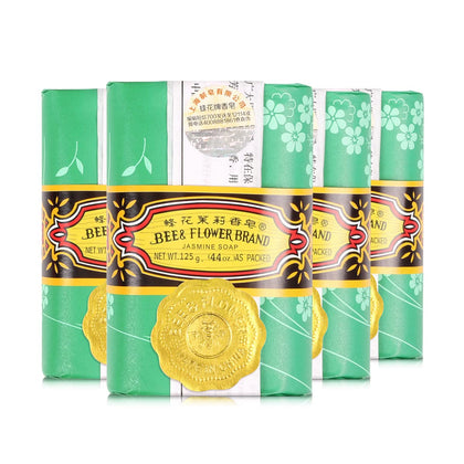 Bee & Flower front packaging showing four jasmine bars and clear labeling, gift-ready benefit