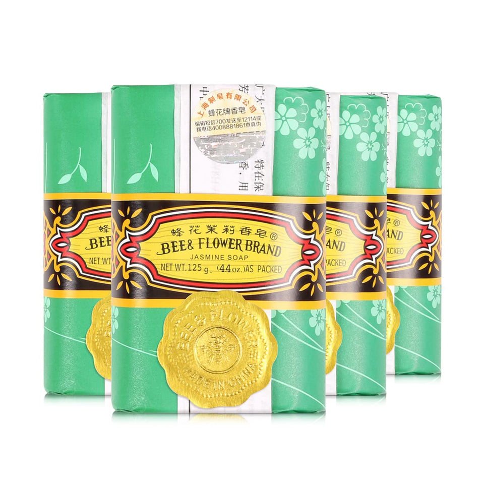 Bee & Flower front packaging showing four jasmine bars and clear labeling, gift-ready benefit