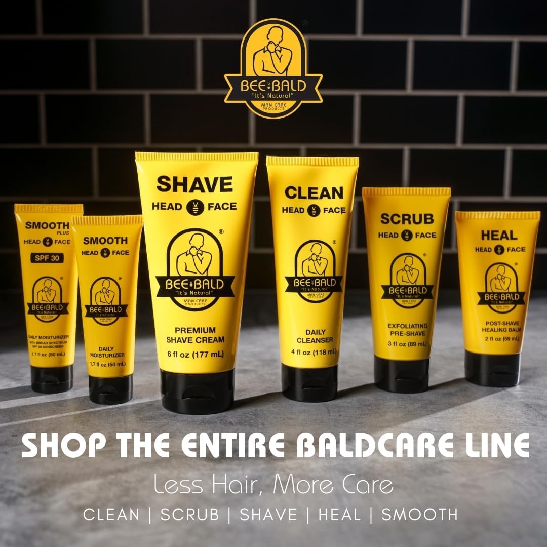 Bee Bald label close-up highlighting ingredients and sunscreen benefits