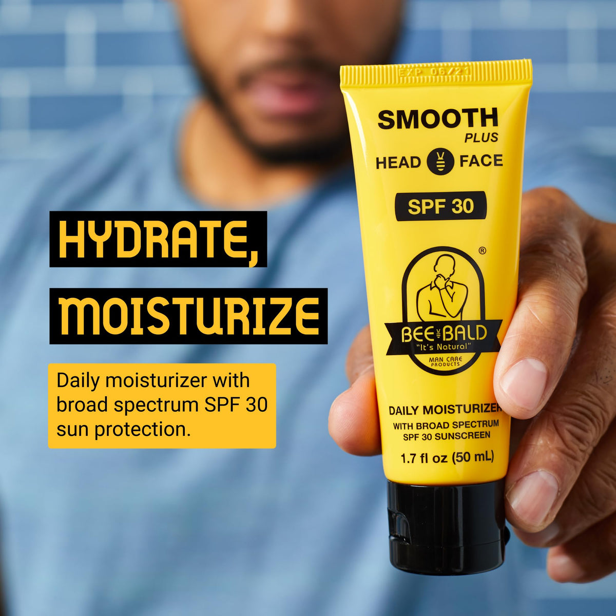 Bee Bald moisturizer texture close-up showing lightweight, absorbent finish