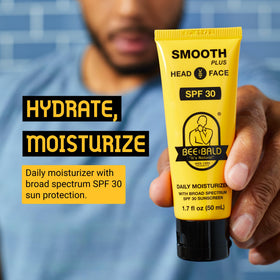 Bee Bald moisturizer texture close-up showing lightweight, absorbent finish