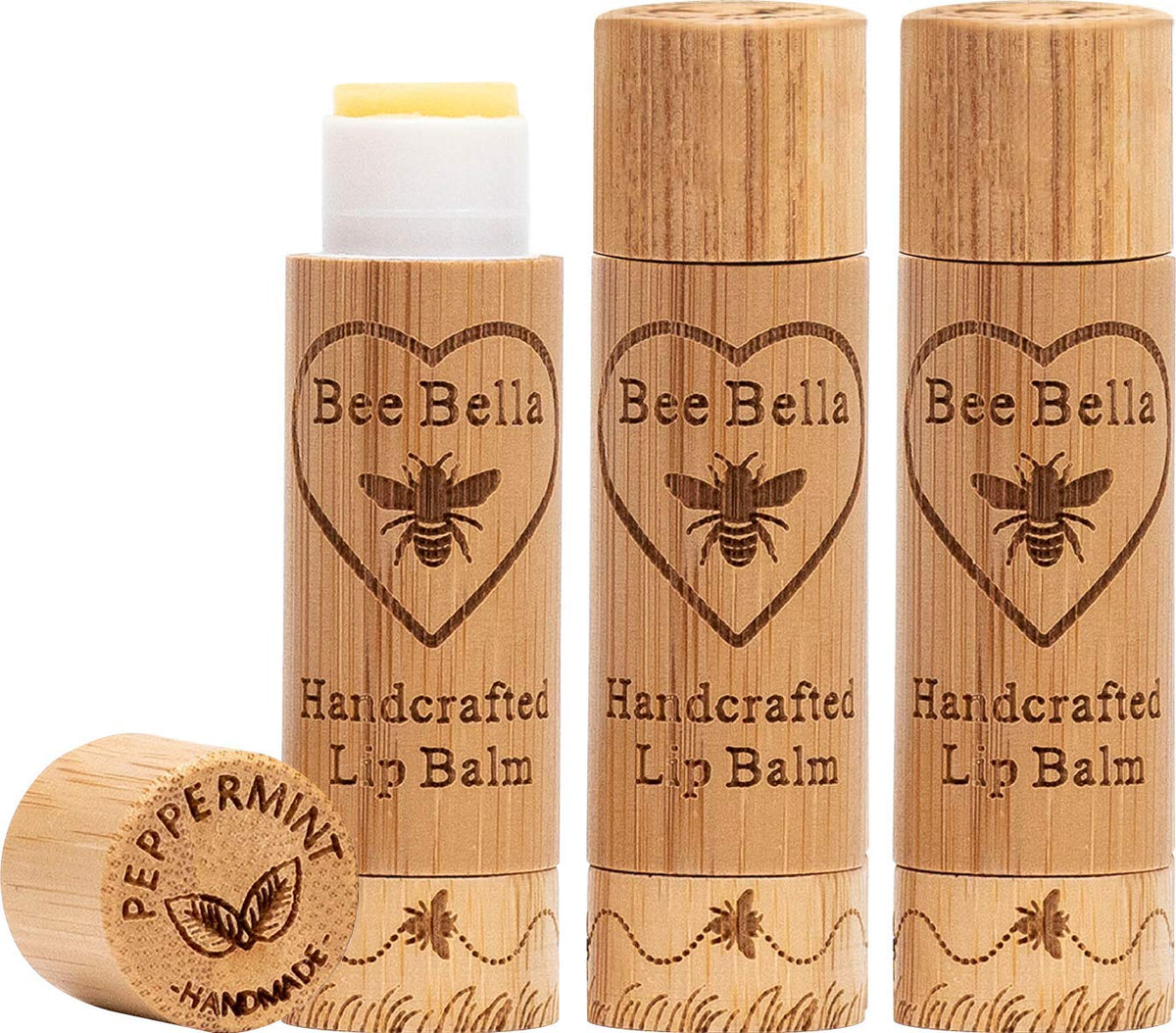 Bee Bella front packaging showing three peppermint tubes and natural look benefit