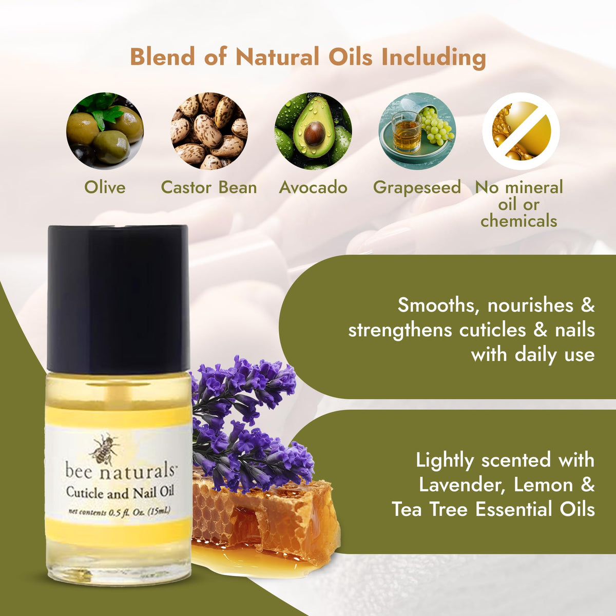 Bee Naturals oil droplet texture close-up highlighting rich moisturizing benefit