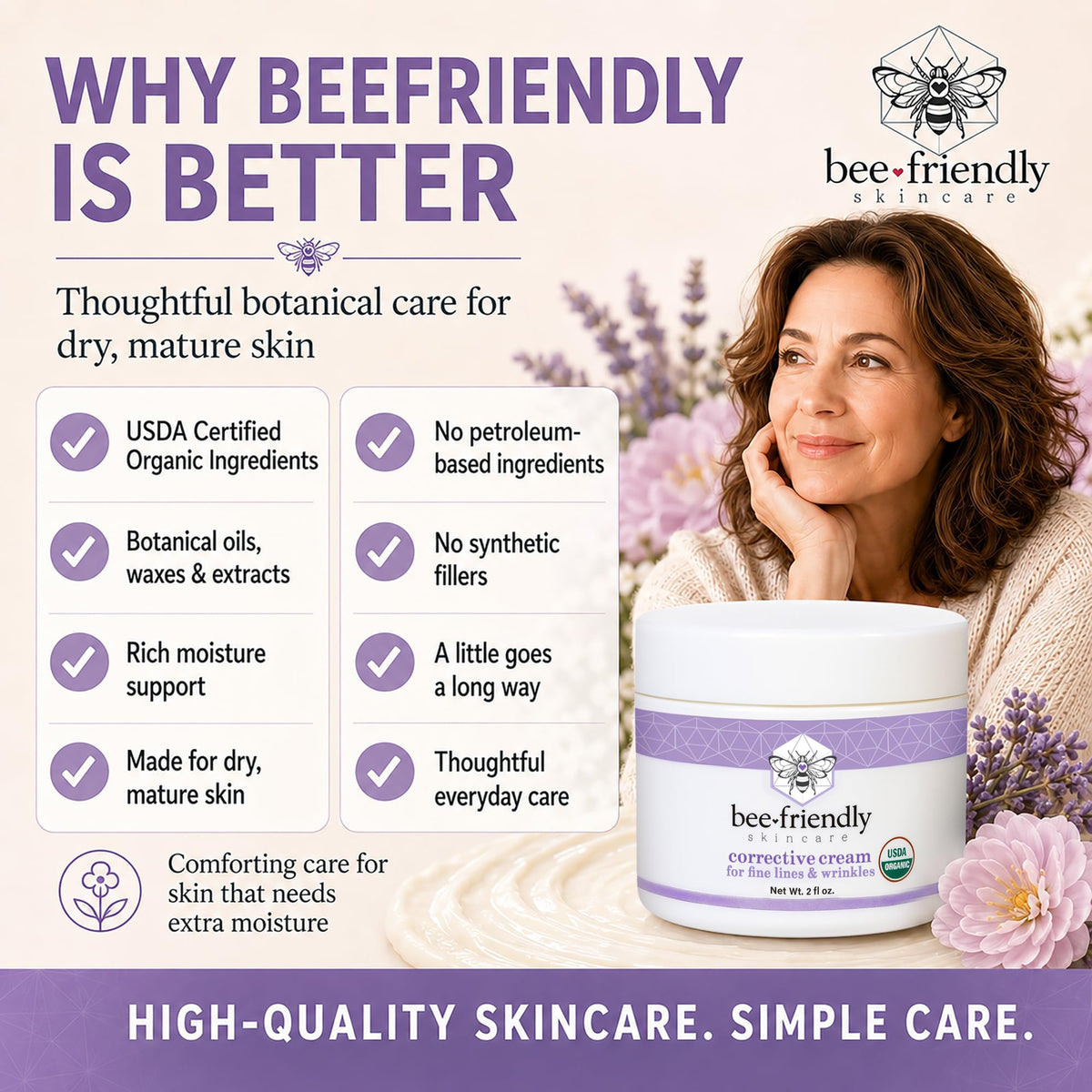 BeeFriendly targeted application around eye and neck illustrating delicate-area nourishment